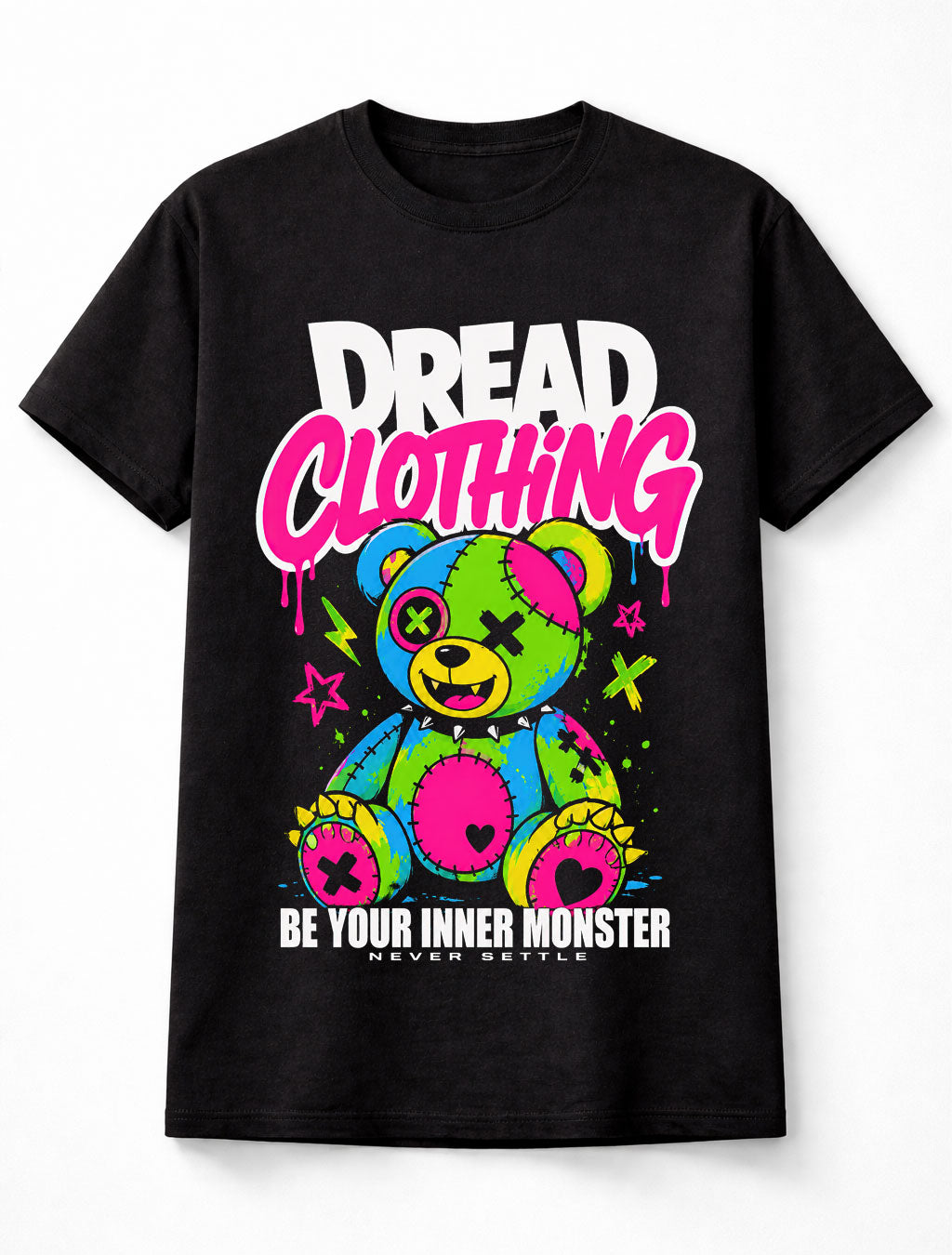 Patchwork Teddy Bear Horror Gothic Neon Monster Unisex T-Shirt