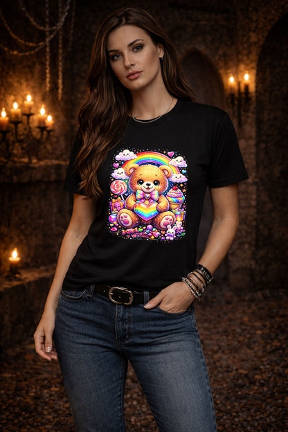 Cute Teddy Bear Rainbow Art Psychedelic Trippy Gothic Unisex Graphic T-Shirt