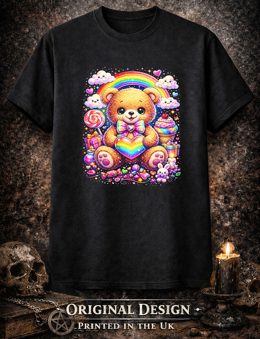 Cute Teddy Bear Rainbow Art Psychedelic Trippy Gothic Unisex Graphic T-Shirt