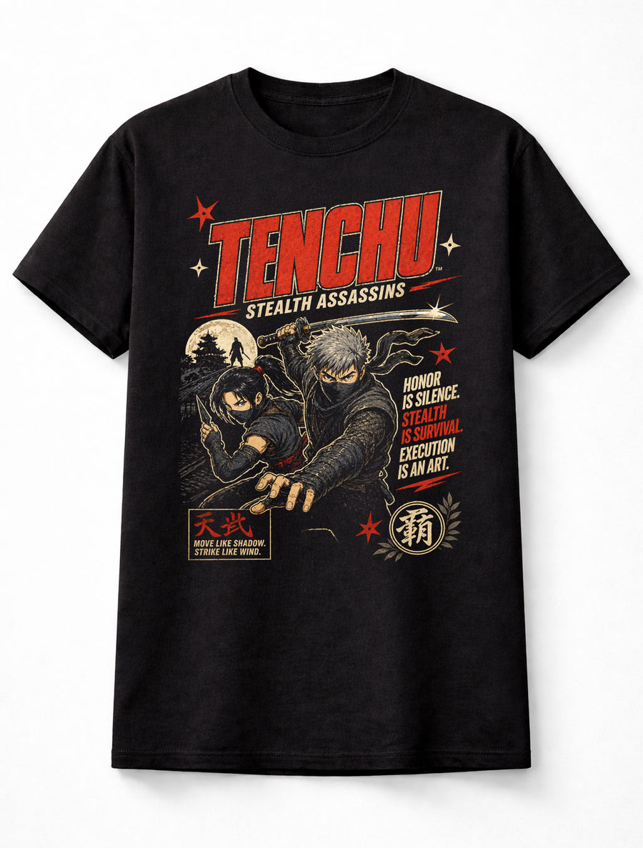 Tenchu Stealth Assassins T-Shirt Retro PlayStation Ninja Game Graphic Tee Rikimaru Ayame Character Shirt Stealth Action Samurai Adults & Kids Unisex T-Shirt