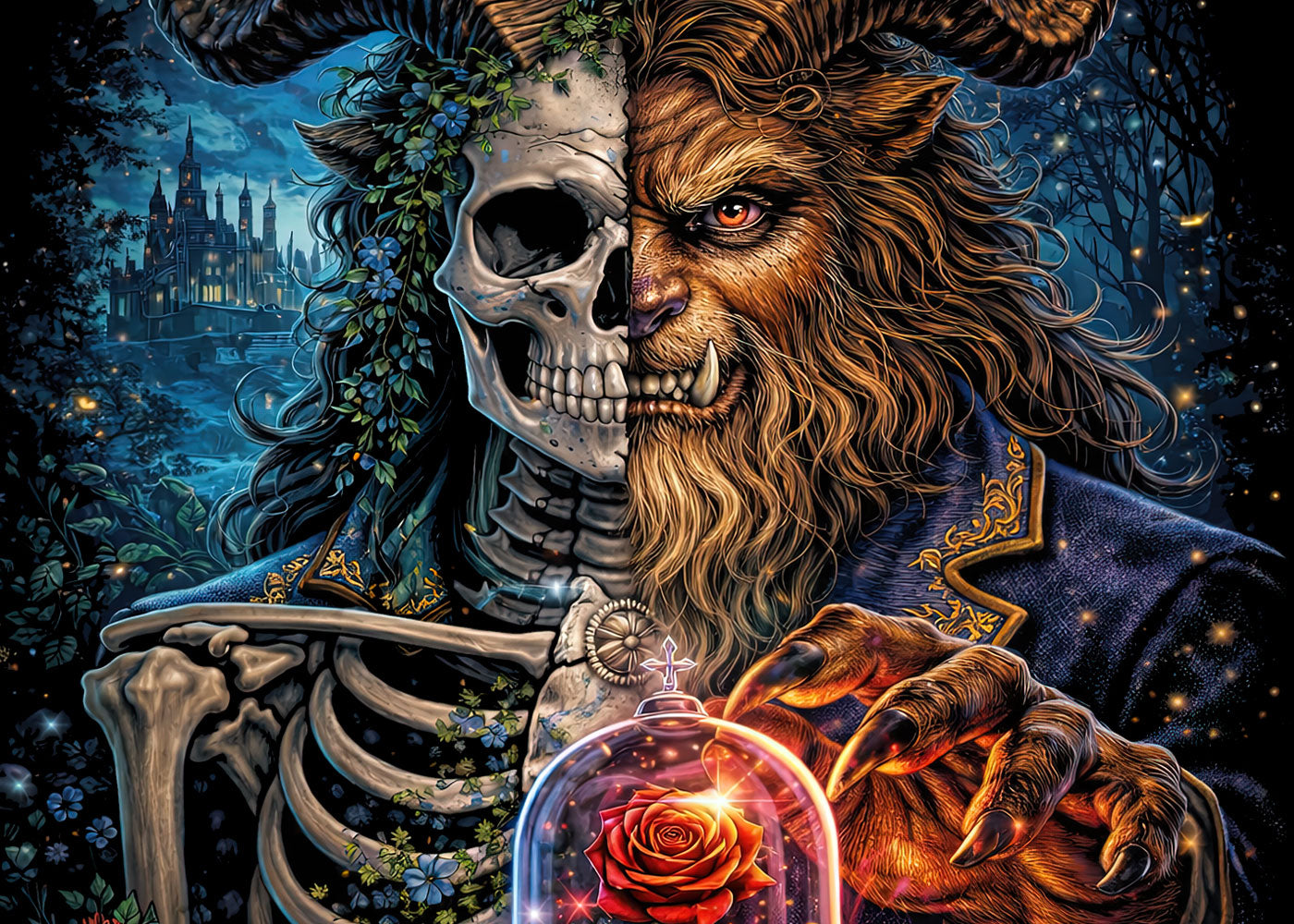 The Beast Beauty and the Beast Skull T Shirt Dark Fairy Tale Gothic Unisex Tee