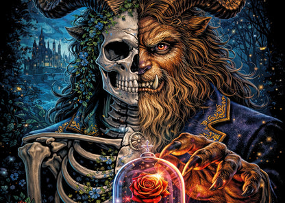 The Beast Beauty and the Beast Skull T Shirt Dark Fairy Tale Gothic Unisex Tee