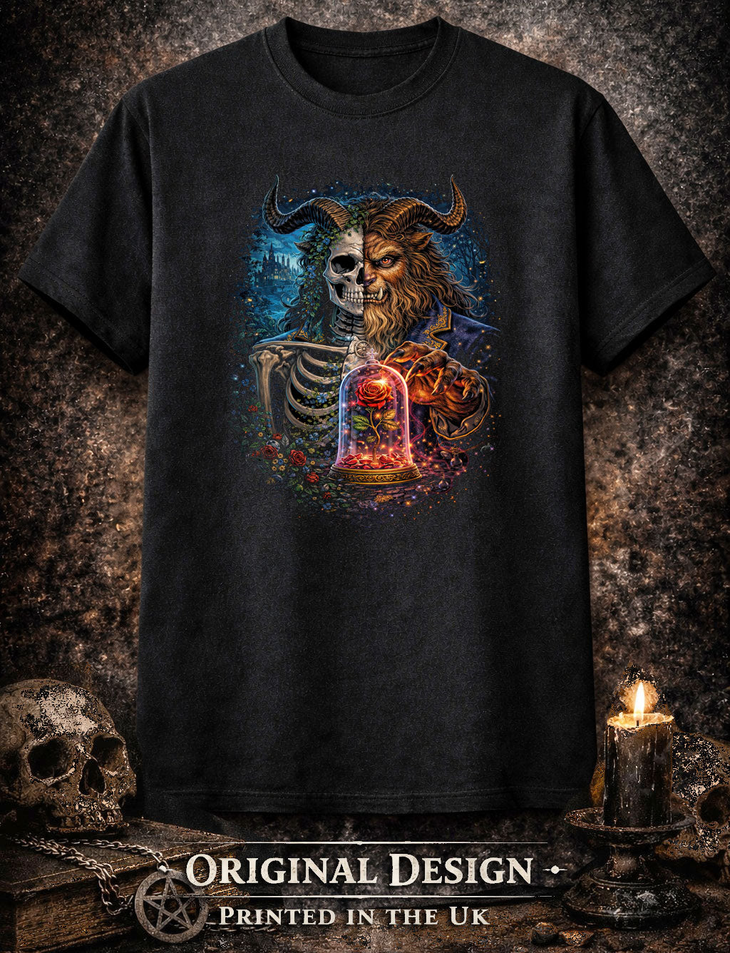 The Beast Beauty and the Beast Skull T Shirt Dark Fairy Tale Gothic Unisex Tee
