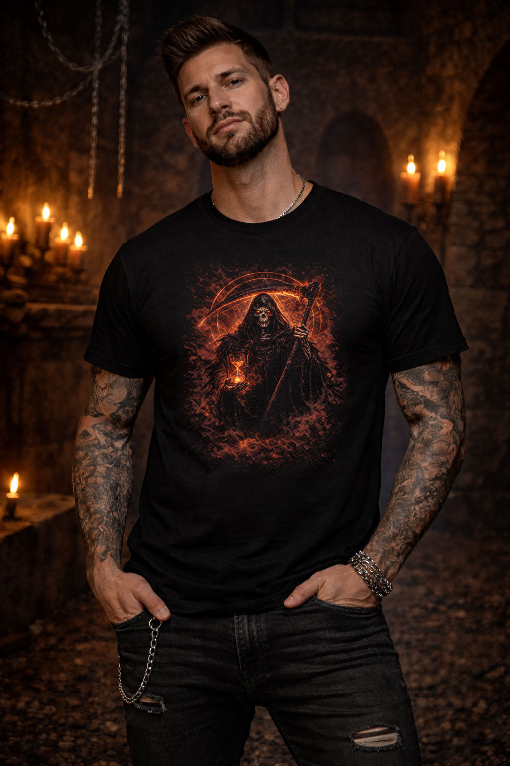 Grim Reaper T-Shirt Dark Fantasy Gothic Time Ritual Unisex Black Graphic Tee