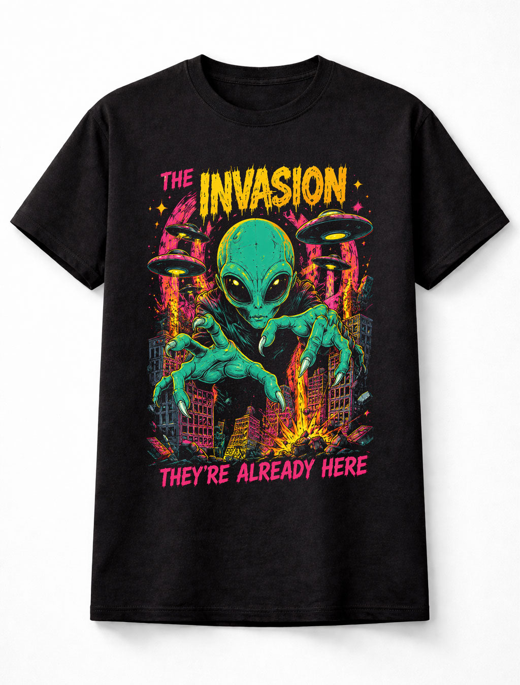 The Invasion Alien UFO Horror Retro Sci Fi Graphic Unisex T-Shirt