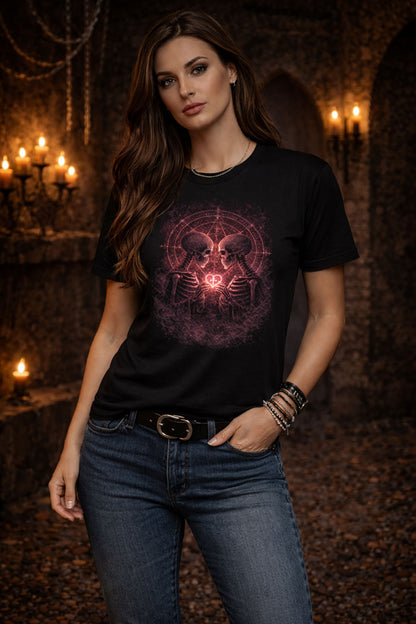 Skeleton T-Shirt Dark Fantasy Gothic Lovers Valentine Unisex Black Graphic Tee