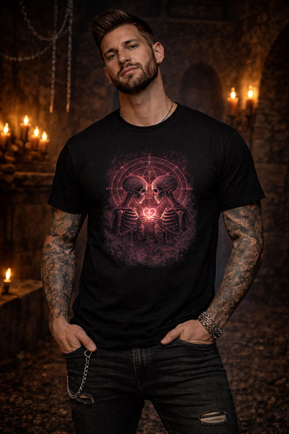 Skeleton T-Shirt Dark Fantasy Gothic Lovers Valentine Unisex Black Graphic Tee