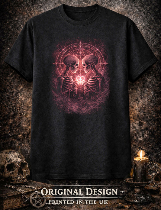 Skeleton T-Shirt Dark Fantasy Gothic Lovers Valentine Unisex Black Graphic Tee