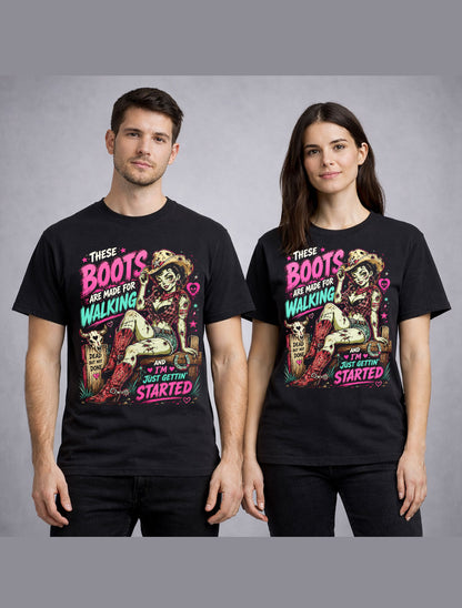 These Boots Zombie Cowgirl Western Horror Graphic Retro Unisex T-Shirt