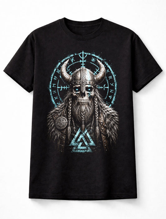 Viking Skull Norse Warrior Valknut Runes Odin Unisex T-Shirt