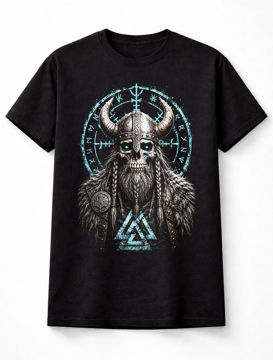 Viking Skull Norse Warrior Valknut Runes Odin Unisex T-Shirt