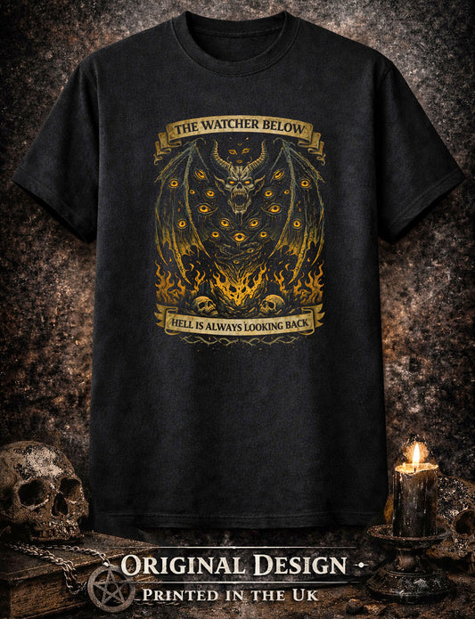 Demon T-Shirt The Hell Watcher Occult Gothic Unisex Black Graphic Tee