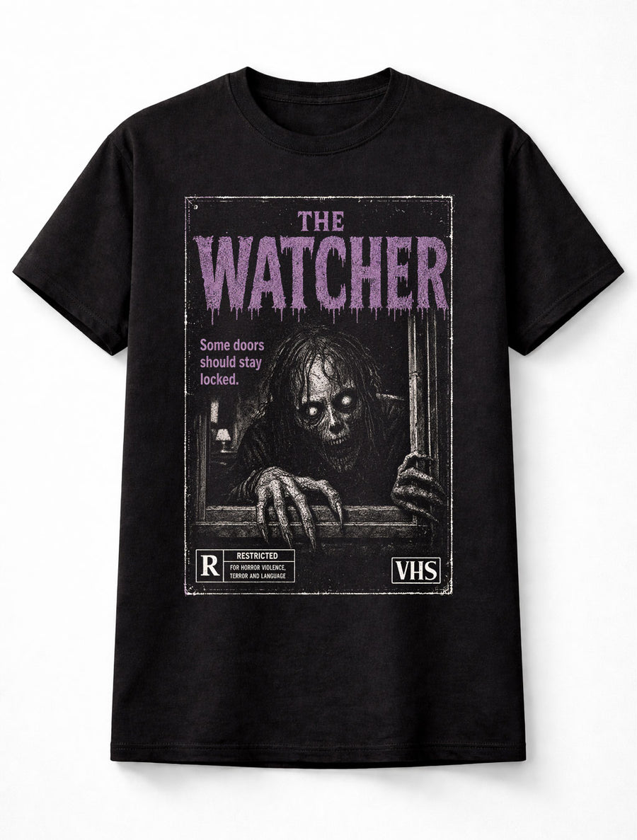 The Watcher Horror Monster VHS Gothic Halloween Creepy Unisex T-Shirt