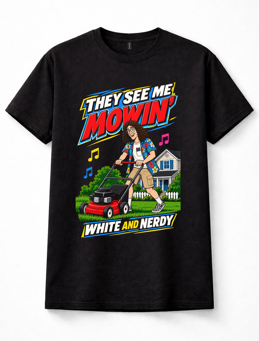 Weird Al Yankovic White & Nerdy Mowing Lawn Comedy Music Black Unisex T-Shirt