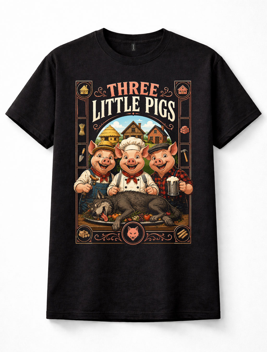 Three Little Pigs Big Bad Wolf Funny Fairy Tale Folklore Graphic Unisex T-Shirt