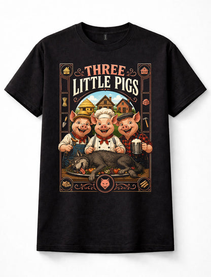 Three Little Pigs Big Bad Wolf Funny Fairy Tale Folklore Graphic Unisex T-Shirt