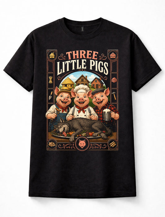 Three Little Pigs Big Bad Wolf Funny Fairy Tale Folklore Graphic Unisex T-Shirt