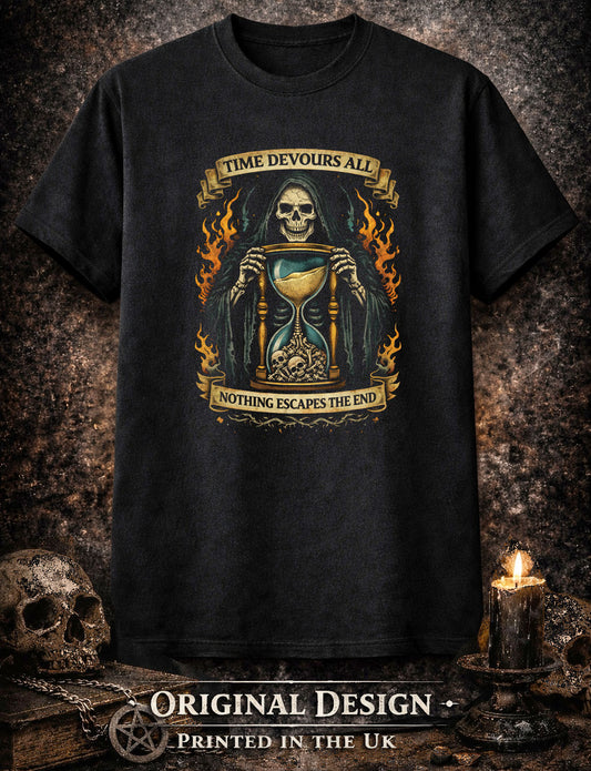 Hourglass Skull T-Shirt Gothic Memento Mori Unisex Black Graphic Tee