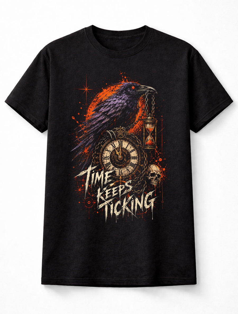 Time Keeps Ticking Raven Clock Gothic Dark Fantasy Graphic Unisex T-Shirt