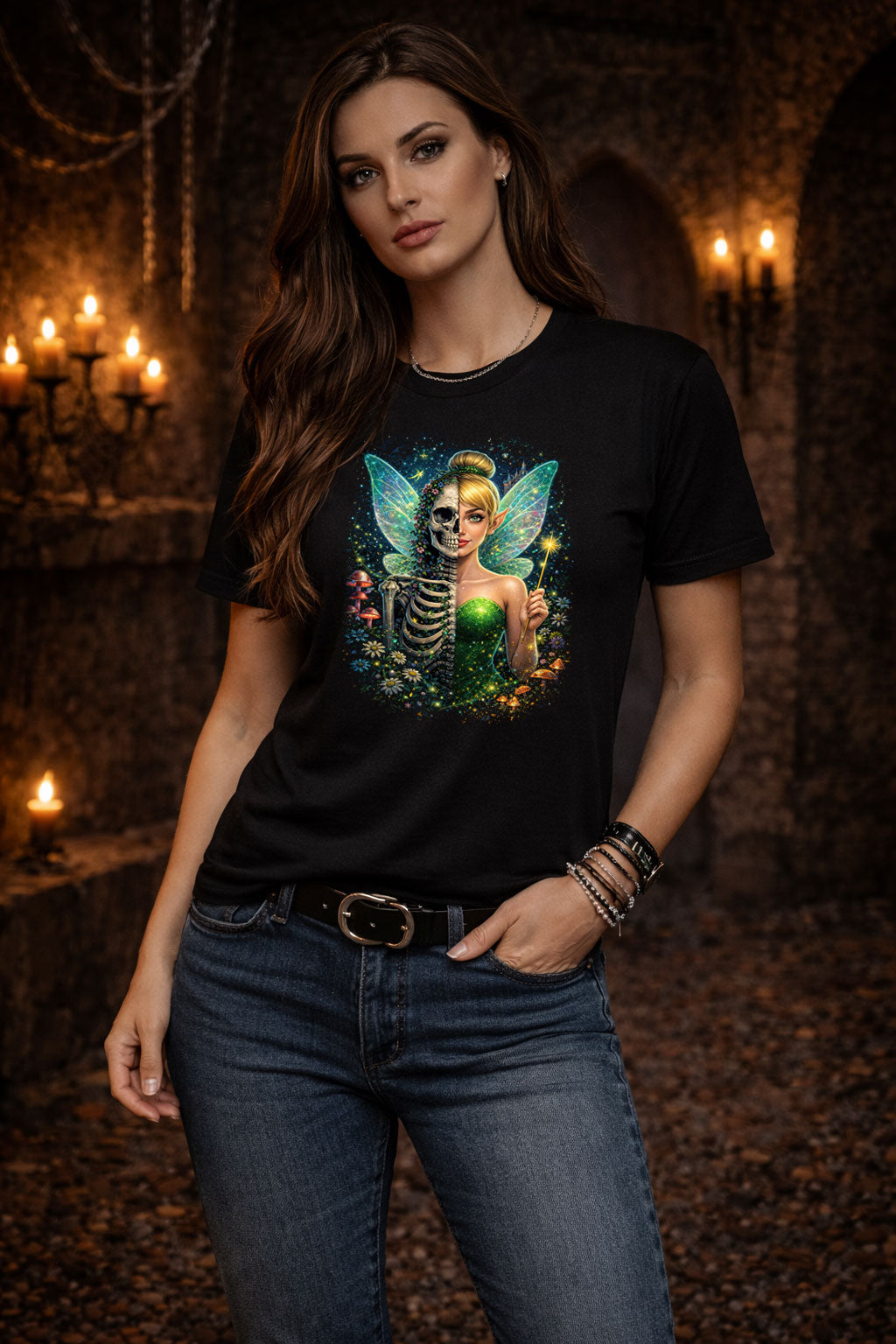 Tinkerbell Dark Fairy Skull T Shirt Gothic Tinkerbell Style Fantasy Pixie Unisex