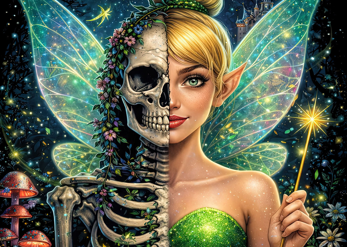 Tinkerbell Dark Fairy Skull T Shirt Gothic Tinkerbell Style Fantasy Pixie Unisex