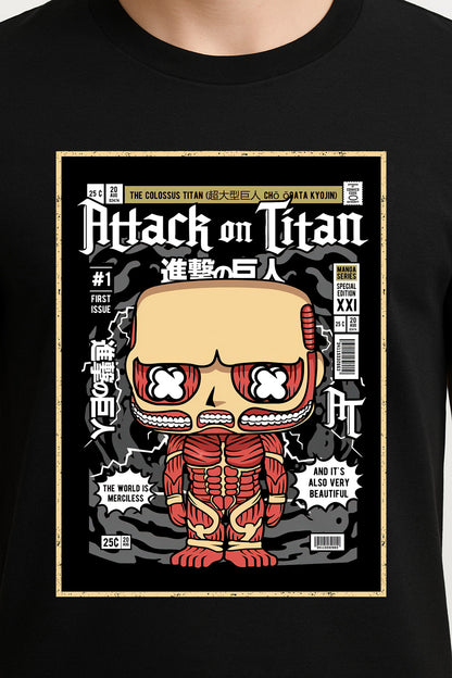 Colossal Titan Unisex Comic T-Shirt – “The World Is Merciless” Anime Titan Tee