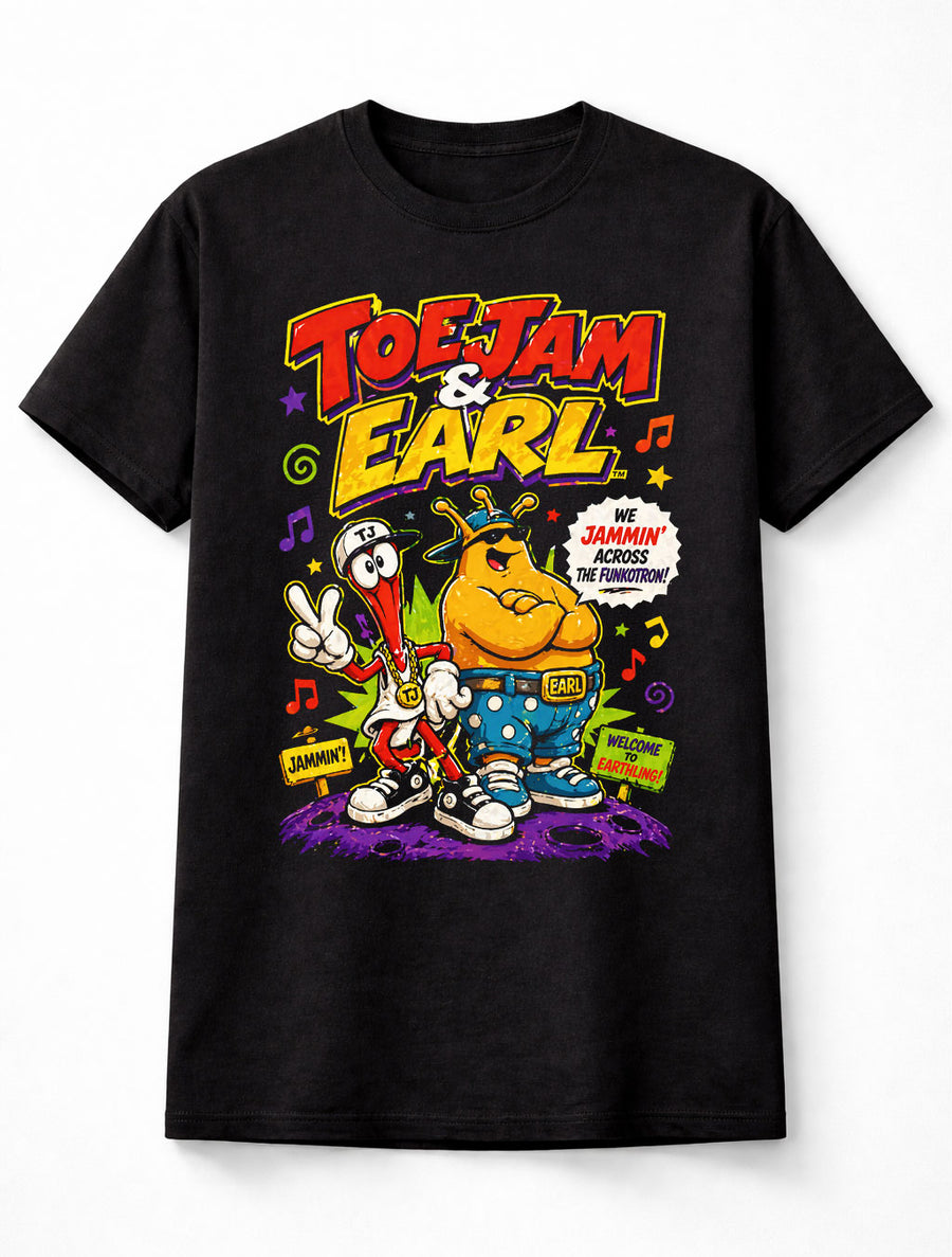 ToeJam & Earl T-Shirt Retro Sega Game Tee Funkotron Graphic Shirt Classic 90s Video Game Characters TJ Earl Jammin Adults & Kids Unisex T-Shirt