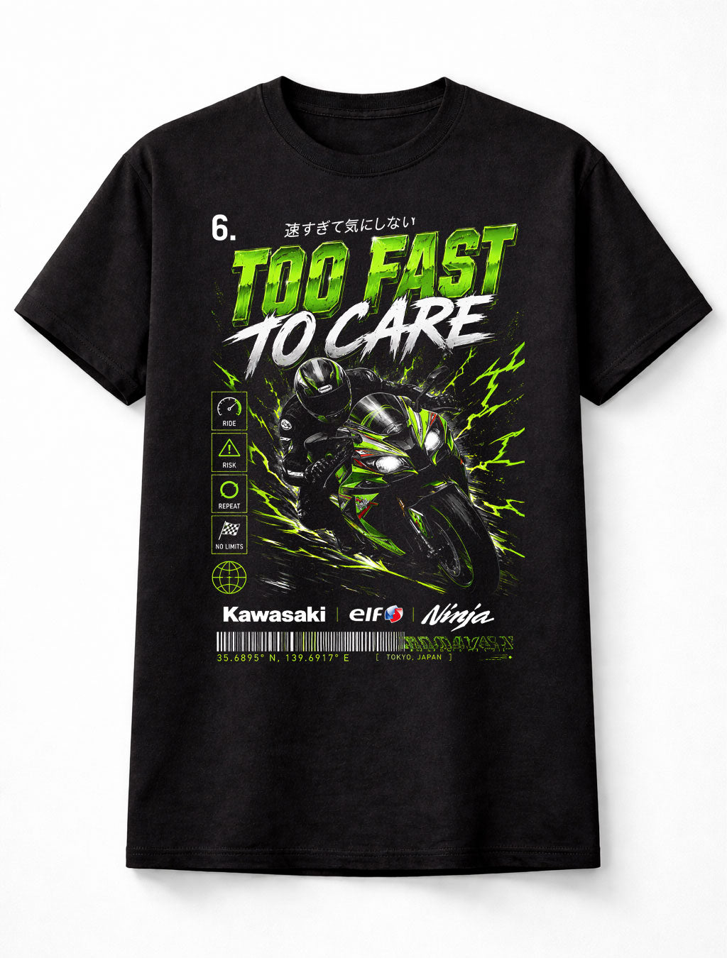 Too Fast Too Care Neon Ninja Sportbike Racing Graphic Unisex T-Shirt