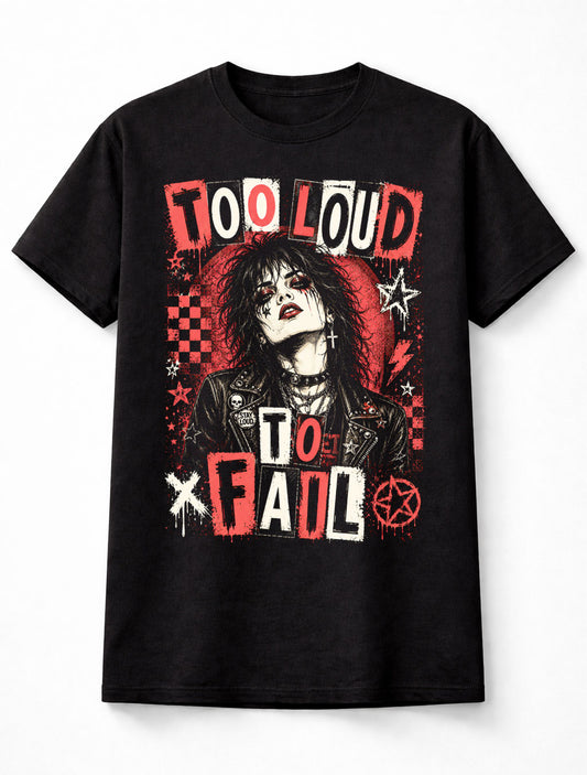 Too Loud To Fail Gothic Punk Rock Alternative Graphic Unisex T-Shirt