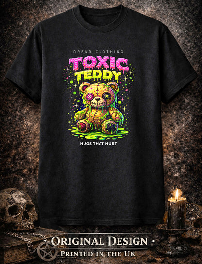 Toxic Teddy Hugs That Hurt Unisex Toxic Gothic Horror Plush Graphic T-Shirt