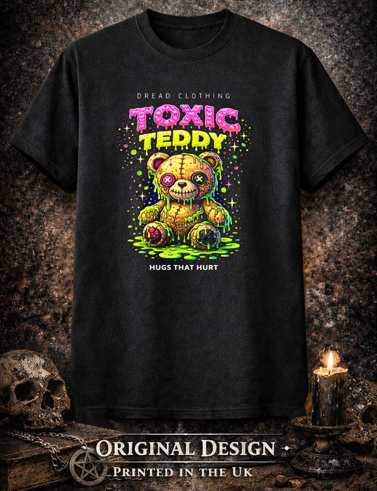 Toxic Teddy Hugs That Hurt Unisex Toxic Gothic Horror Plush Graphic T-Shirt