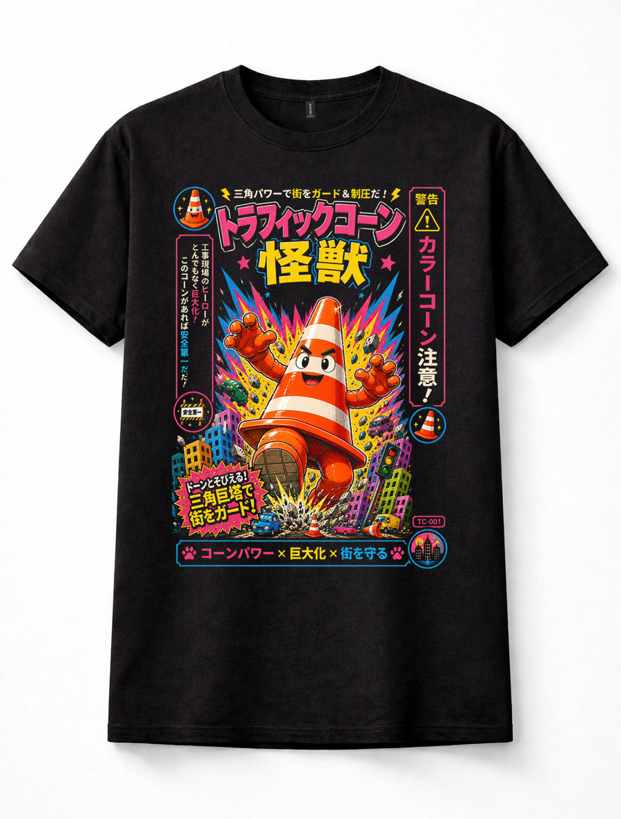 Japanese Traffic Cone Kaiju Monster City Rampage Graphic Unisex T-Shirt