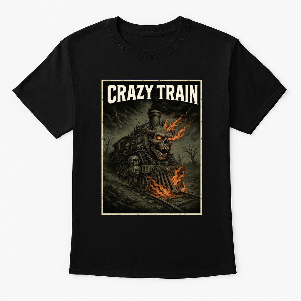 Ozzy Osbourne “Crazy Train” Fiery Skull Unisex T-Shirt – Classic Heavy Metal Inspired Locomotive