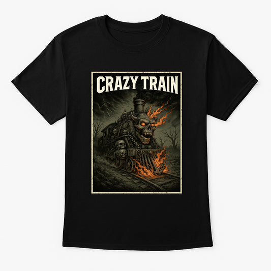 Ozzy Osbourne “Crazy Train” Fiery Skull Unisex T-Shirt – Classic Heavy Metal Inspired Locomotive