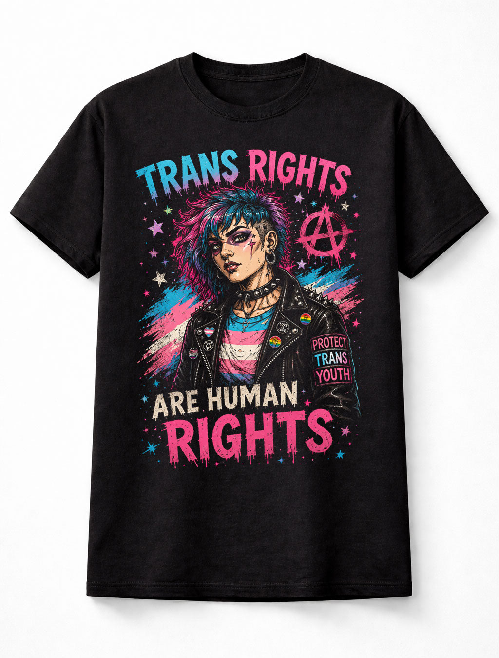 Trans Rights Are Human Rights LGBTQ Pride Punk Rainbow Unisex T-Shirt