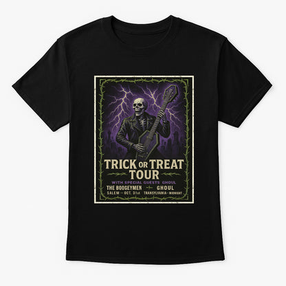 Trick or Treat Tour Unisex T-Shirt – Halloween Rock Show Skeleton Spooky Festival Tee