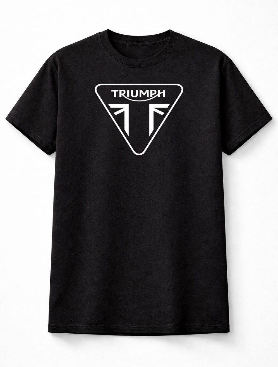 Triumph Motorcycle Minimal Logo Graphic T-Shirt Modern British Bike Brand Fan Tee Clean Motorbike Style Unisex Shirt for Adults & Kids