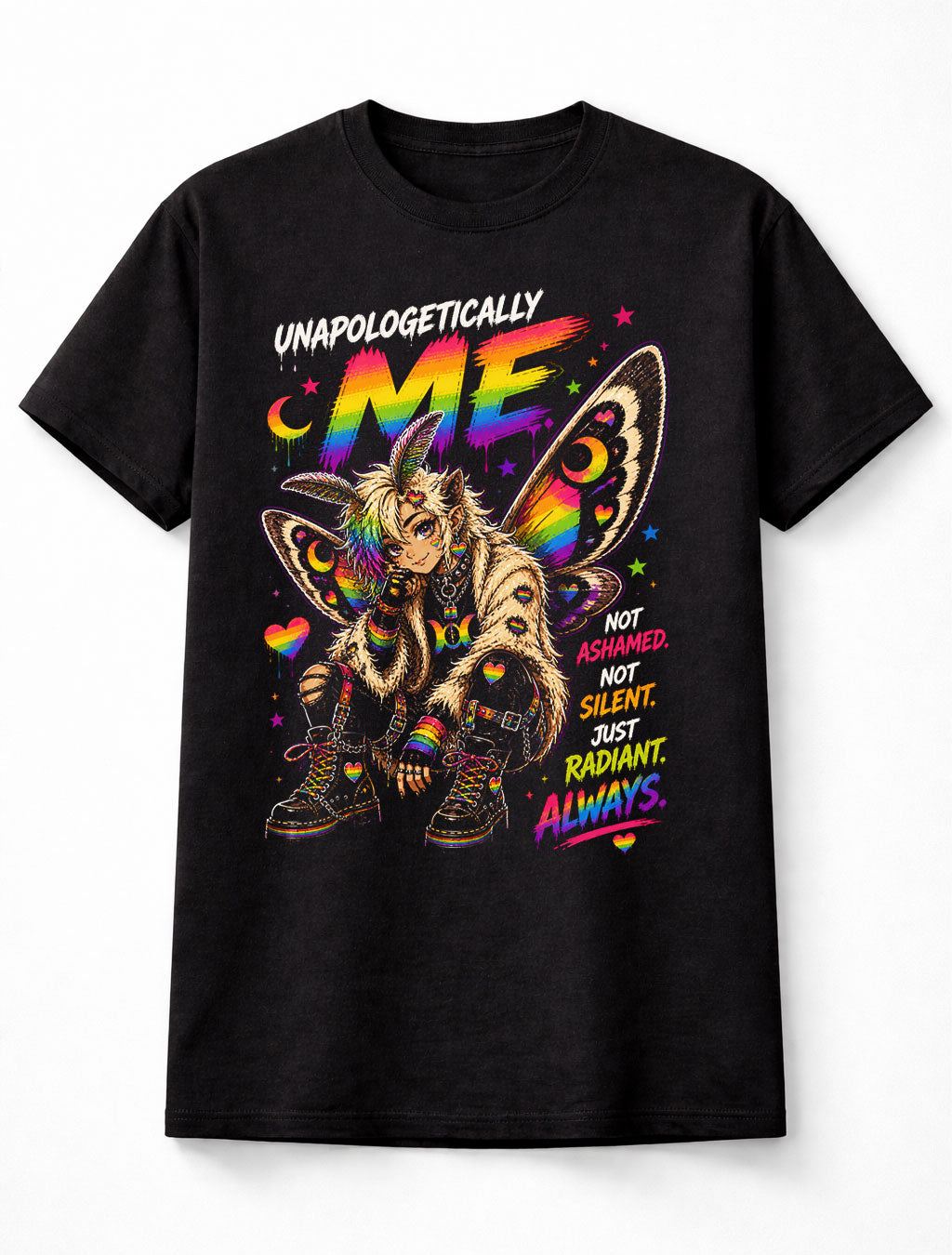 LGBTQ PRIDE Unapologetically Me Rainbow Moth Graphic Pride Unisex T-Shirt
