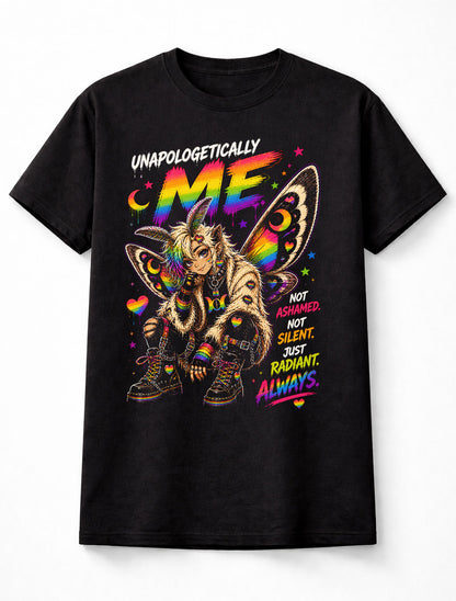 LGBTQ PRIDE Unapologetically Me Rainbow Moth Graphic Pride Unisex T-Shirt