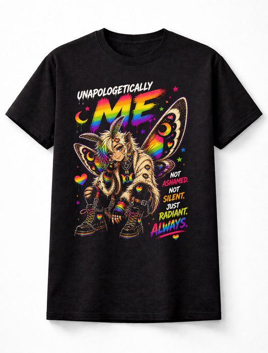 LGBTQ PRIDE Unapologetically Me Rainbow Moth Graphic Pride Unisex T-Shirt