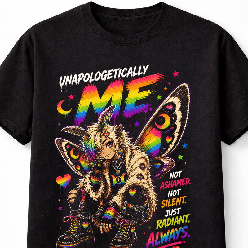 LGBTQ PRIDE Unapologetically Me Rainbow Moth Graphic Pride Unisex T-Shirt