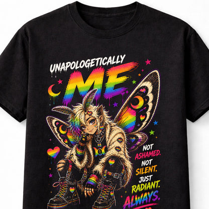 LGBTQ PRIDE Unapologetically Me Rainbow Moth Graphic Pride Unisex T-Shirt