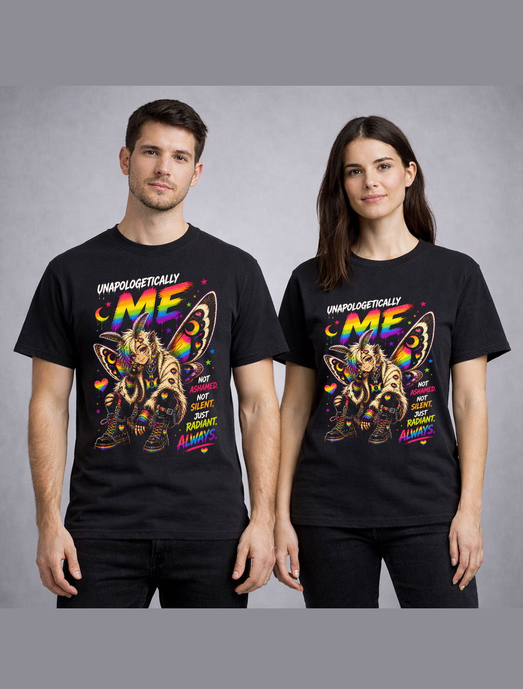 LGBTQ PRIDE Unapologetically Me Rainbow Moth Graphic Pride Unisex T-Shirt