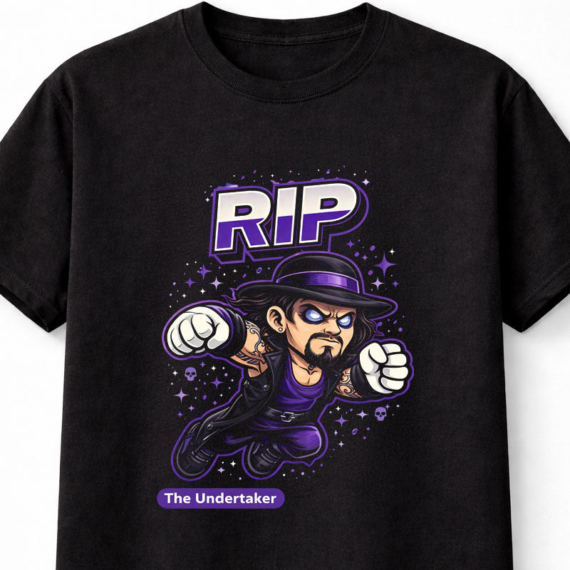 Undertaker RIP Cartoon WWF WWE Wrestler T-Shirt Deadman Graphic Tee Unisex Adults & Kids