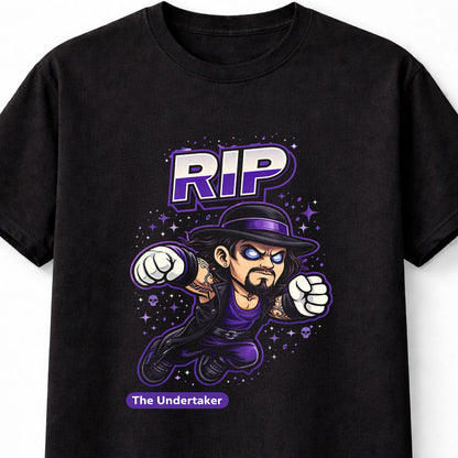 Undertaker RIP Cartoon WWF WWE Wrestler T-Shirt Deadman Graphic Tee Unisex Adults & Kids