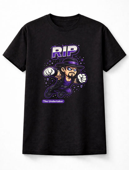 Undertaker RIP Cartoon WWF WWE Wrestler T-Shirt Deadman Graphic Tee Unisex Adults & Kids