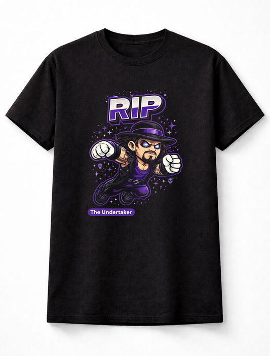 Undertaker RIP Cartoon WWF WWE Wrestler T-Shirt Deadman Graphic Tee Unisex Adults & Kids