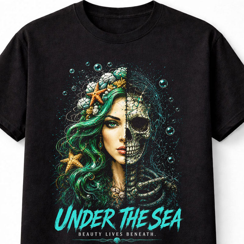 Under The Sea Mermaid Skeleton Ocean Fantasy Skull Art Unisex T-Shirt