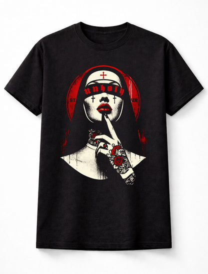 Unholy Gothic Nun Red Horror Graphic Dark Unisex T-Shirt