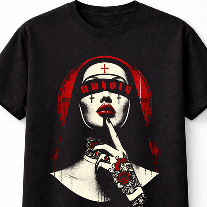 Unholy Gothic Nun Red Horror Graphic Dark Unisex T-Shirt